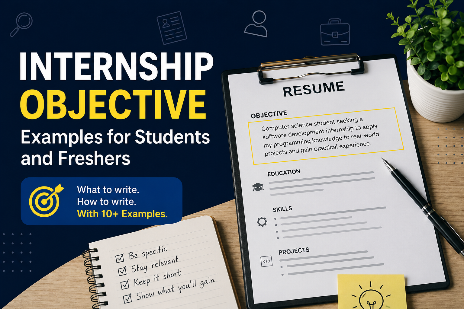 Internship objective examples for students and freshers